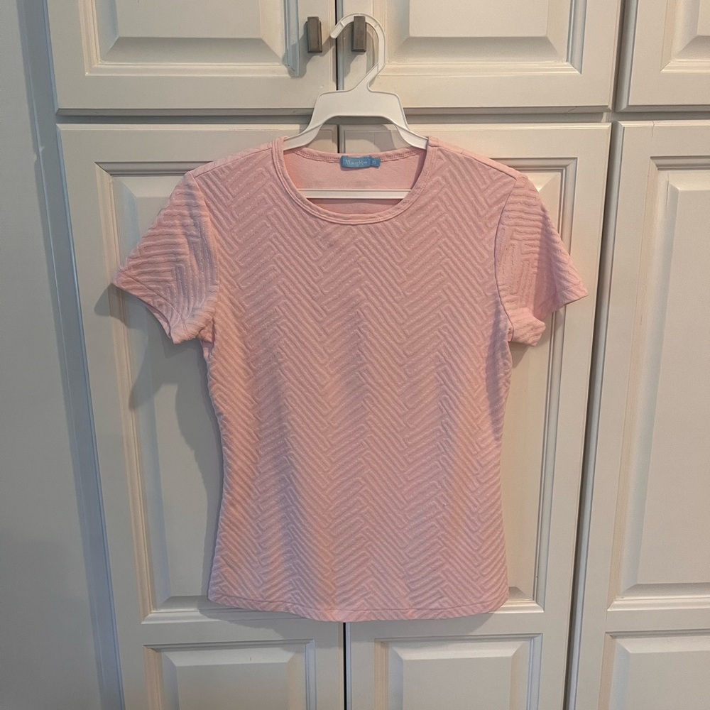 J. McLaughlin Light Pink Chevron Short Sleeve Tee